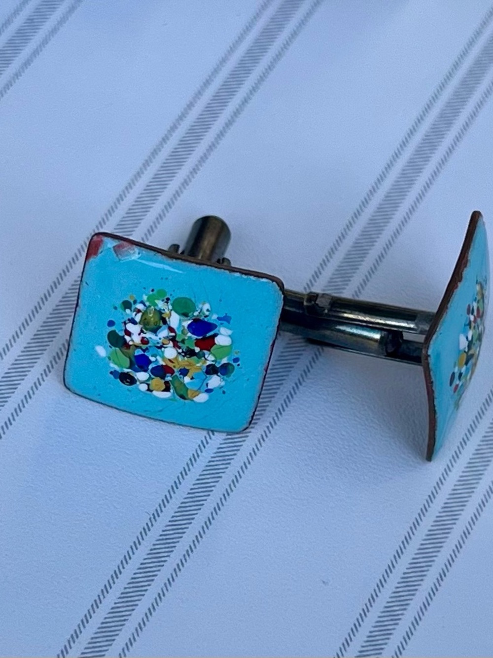 Turquoise Multicolor Confetti Enamel Cufflinks